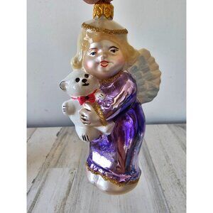 kurt adler angel cherub teddy bear ornament girl Xmas tree purple blonde glitter